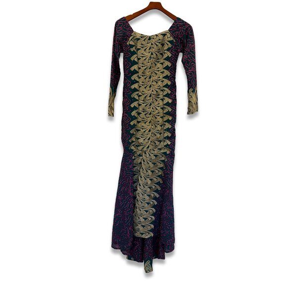 Long Indian Dress No Brand No Tag Women's Bright Abstract Gold & Purple Zip Back - Picture 1 of 9
